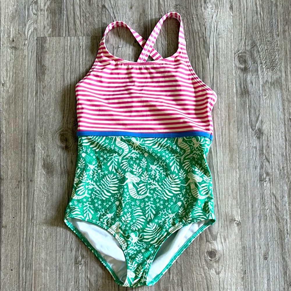 Mini Boden Pink and Green One Piece Hotchpotch Swimsuit (9-10 years)